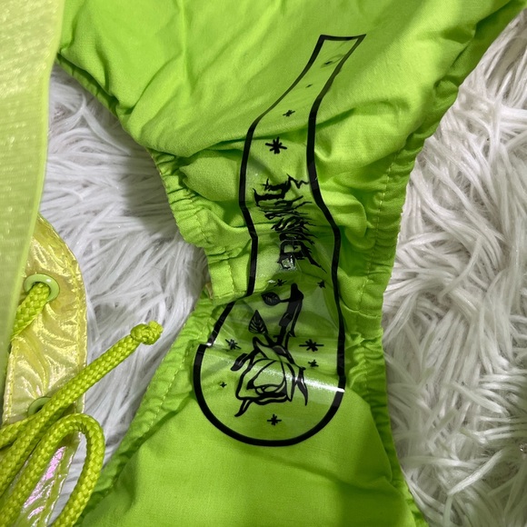 CLUB EXX Rude Awakening Neon Green Lace Up Booty Shorts Rave Bottoms Size XL - Picture 3 of 9